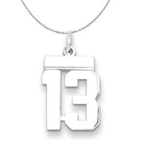 Silver, Athletic Collection, Small Polished Number 13 Necklace - 18 In